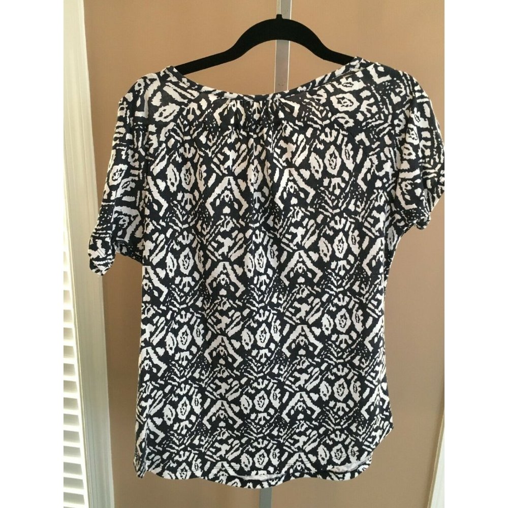 Basic Editions Shirt Navy Blue and White Cotton Spring Top Casual Womens Medium - Picture 7 of 9